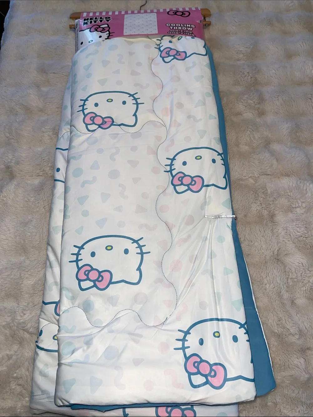 Hello Kitty White & Blue Cooling Throw with Pink Bow Motif